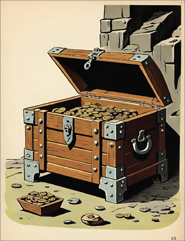 Chest card art — treasure chest of gold