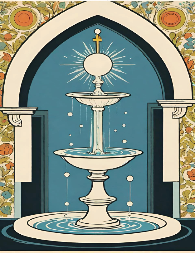 Healing card art — holy water fountain
